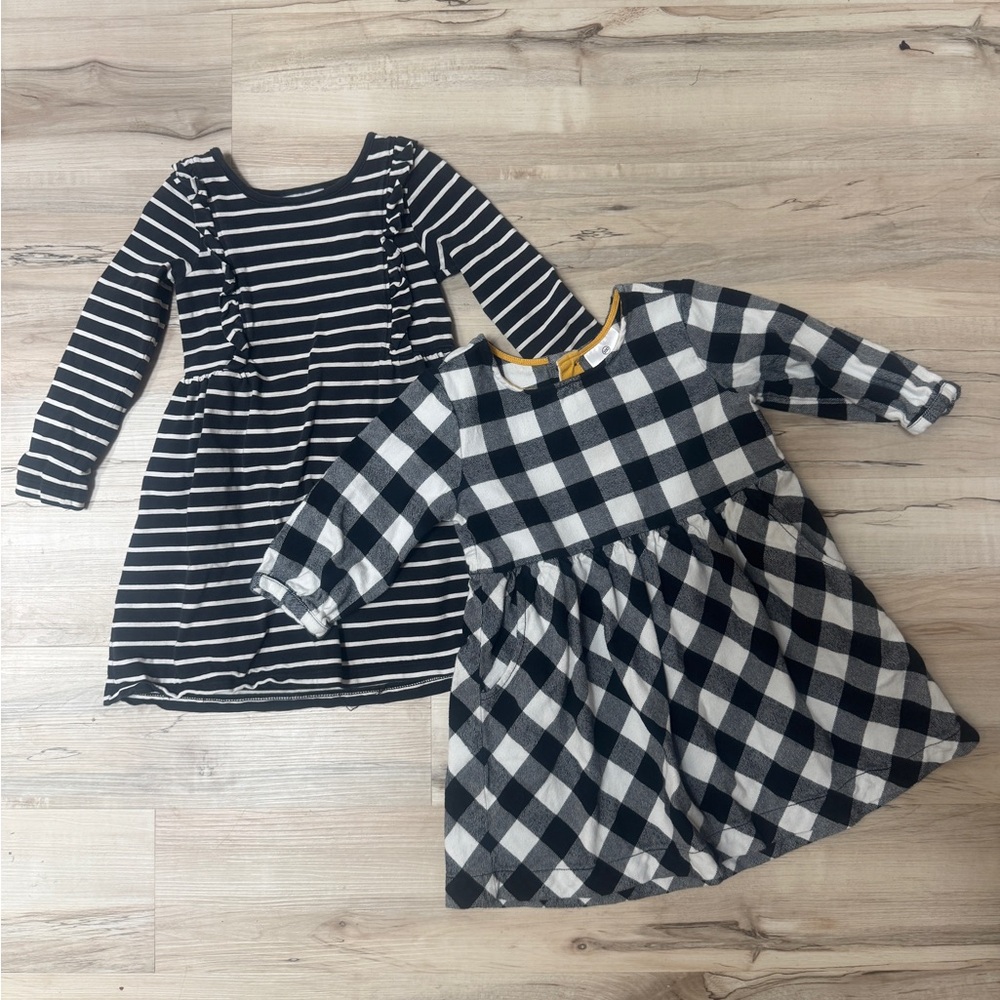 Hanna Andersson Black & White Plaid and Stripe Dresses
